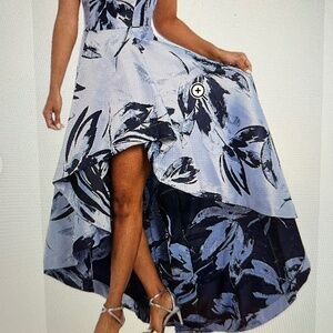 ADRIANNA PAPELL | Sleeveless Floral Jacquard High Low Gown | Size 12
